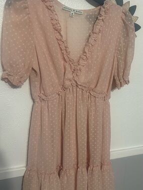 allison & kelly Pink Polka Dot Ruffle Midi Dress